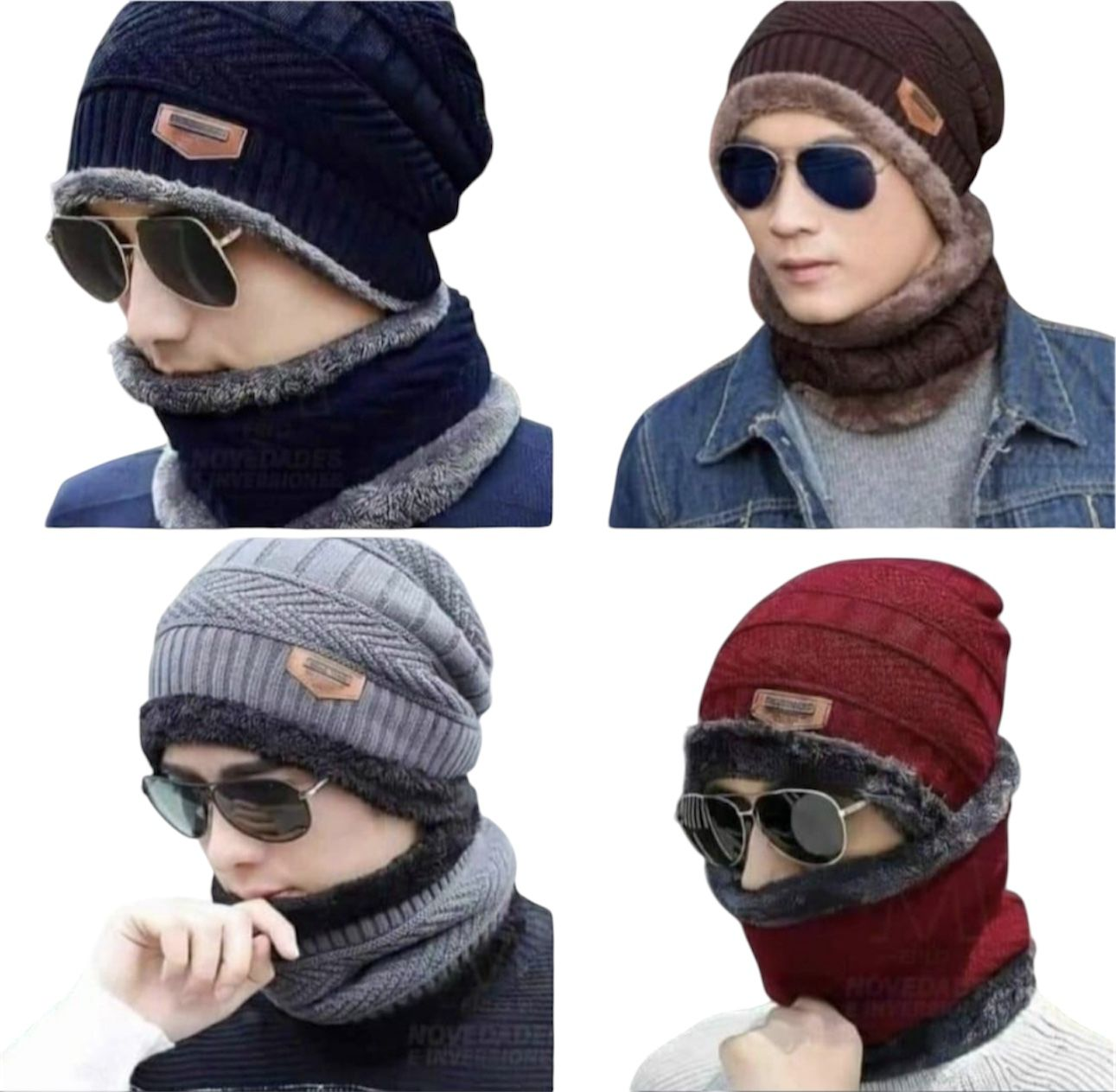 gorro con peluche  + cuello con peluche para hombre 