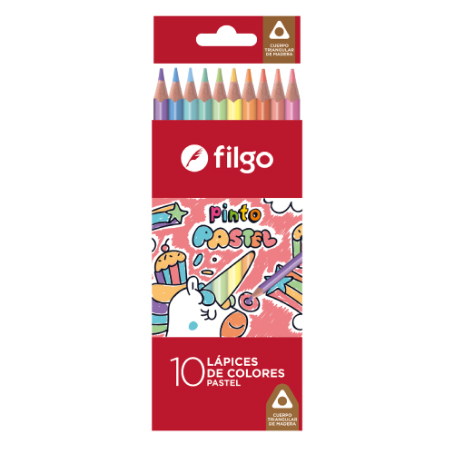 Lápices colores de madera PINTO / Estuche 10 pastel filgo