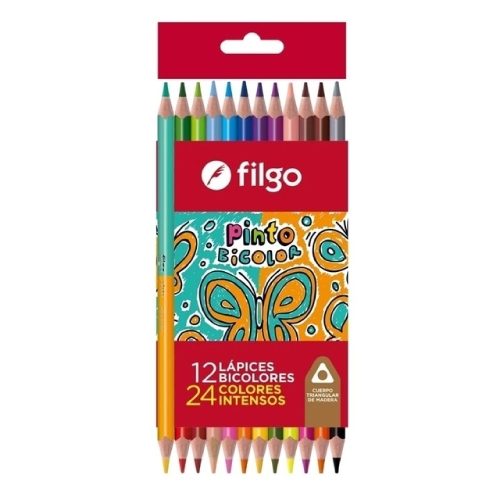 Lápices colores de madera PINTO / Estuche 12 bicolor filgo