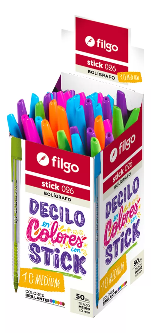 Bolígrafo STICK 1.0 / Caja 50 brillante filgo