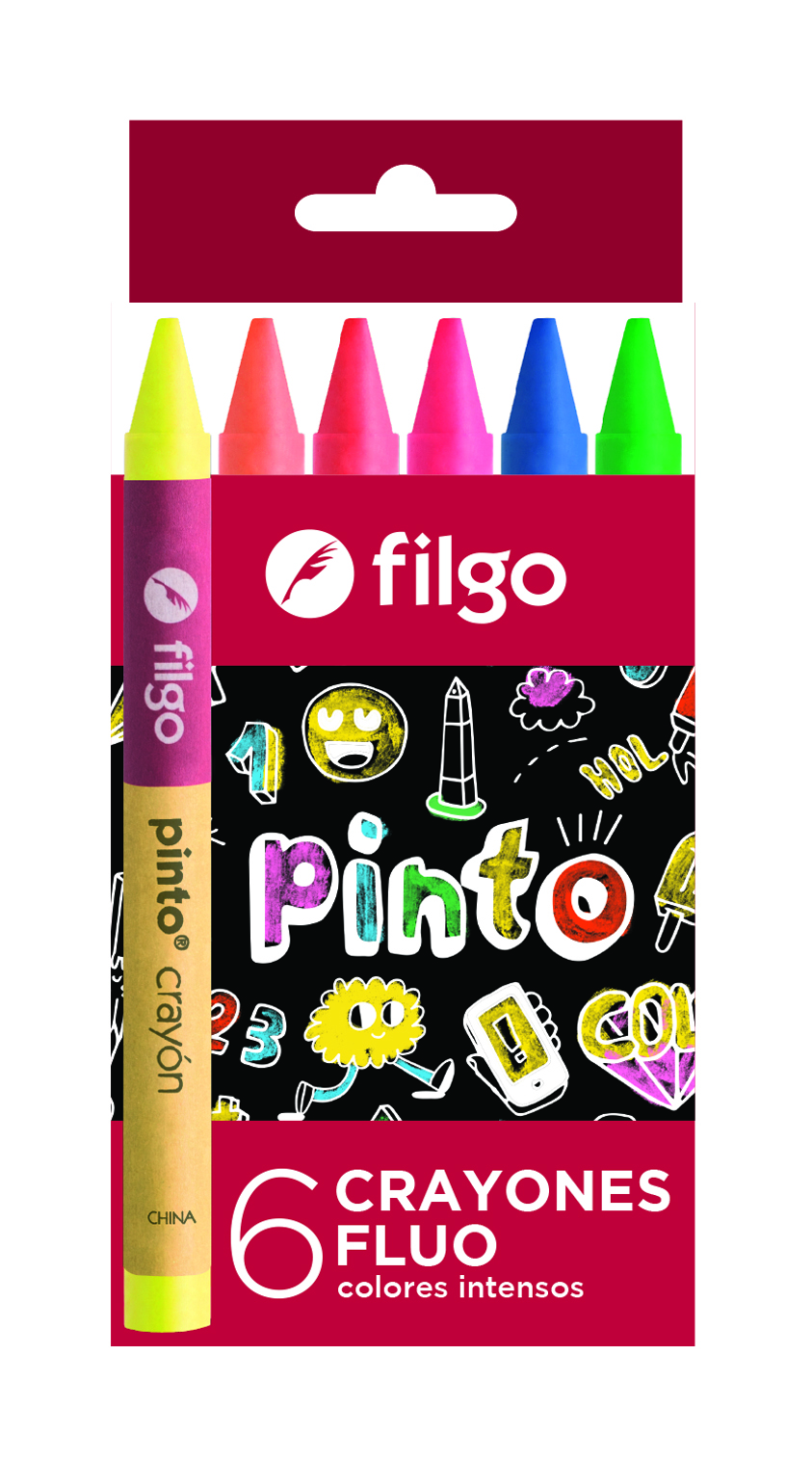 Crayones de cera PINTO  Estuche 6 flúo filgo