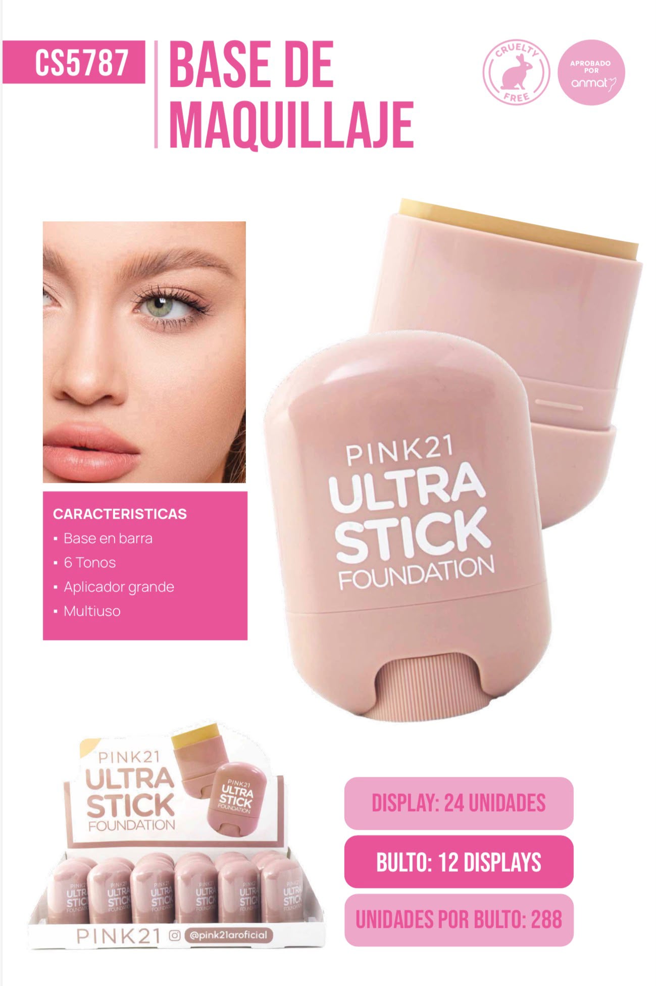 base de maquillaje ultra stick foundation pink 21 cs5787