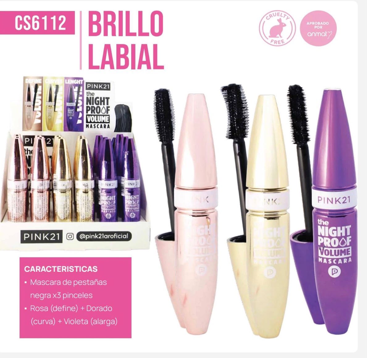 mascara de pestañas the night proof pink21 cs6112